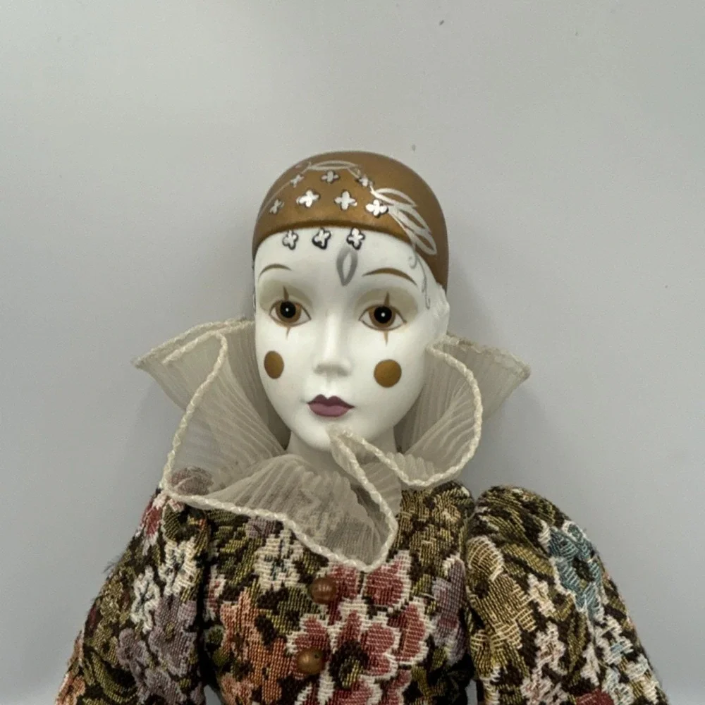 Silverstri Porcelain Doll Girl Floral/Gold Painted Head Light Complexion